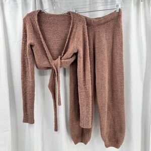SKIMS Teddy Bear Cozy Set Cropped Wrap Top Pants L/XL Rose